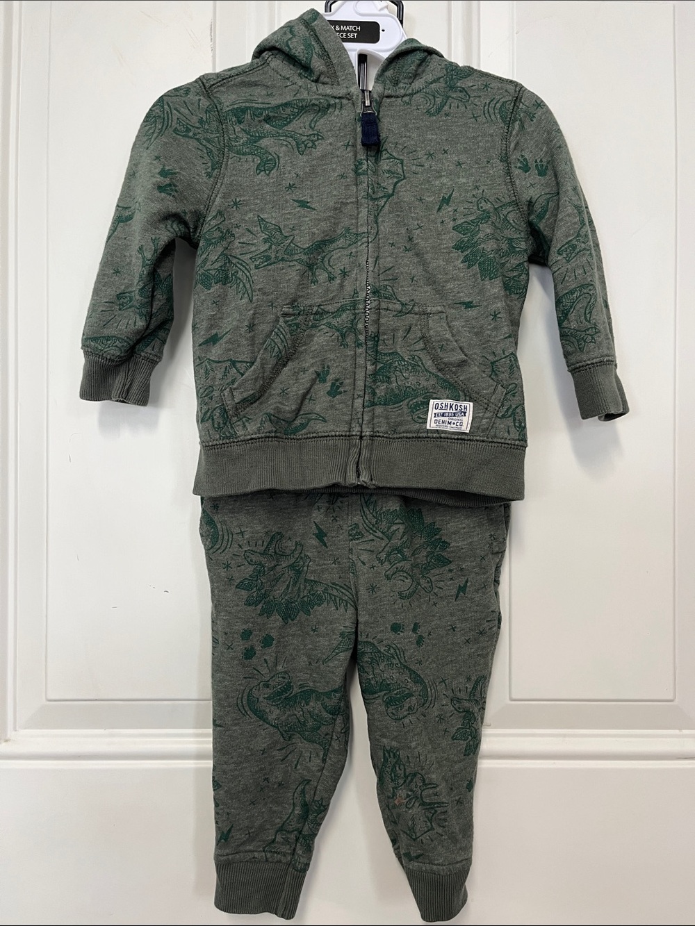 OshKosh B'gosh Green Heather Dino Print Hooded Sweatshirt & Jogger Set